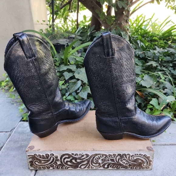 Code West Vintage Black Leather Cowboy Boots - Picture 6 of 9